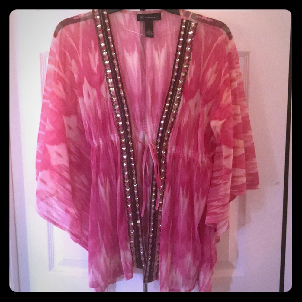 Pink tye dye jeweled bedazzled INC top SZ Small 💖